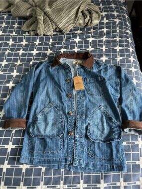 Faherty Blue Denim Jean Jacket with Brown Corduroy Collar